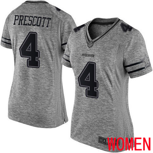 Women Dallas Cowboys Limited Gray Dak Prescott 4 Gridiron NFL Jersey